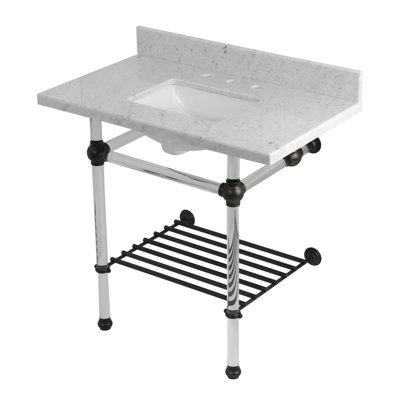 Kingston Brass Templeton 36-Inch Carrara Marble Console Sink with Acrylic Legs and Shelf (8-Inch, 3-Hole)