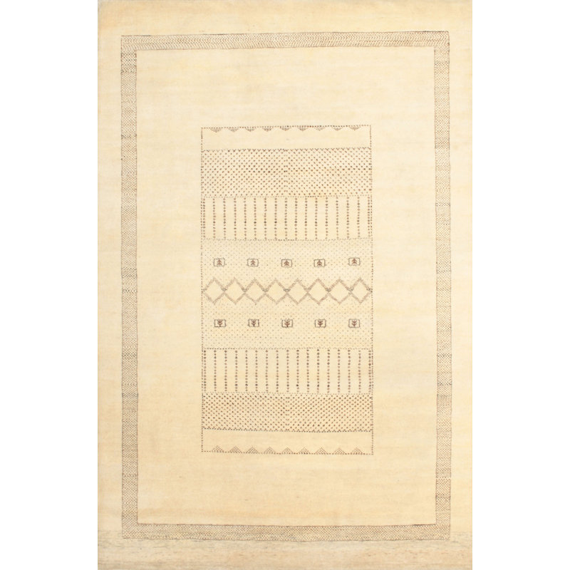 Tapis contemporain crème / brun, Rectangle 5 pi x 7 pi