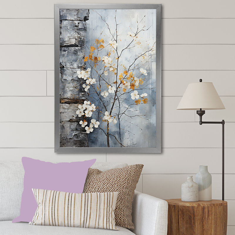 «Minimalist Granite Grape Leaves II», reproduction sur toile encadrée, Cadre simple argenté, H 20 po x l 12 po x P 1 po