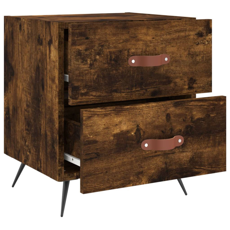 Hilaire 40 cm W Iron Bedside Table, Smoked Oak, Set of 2