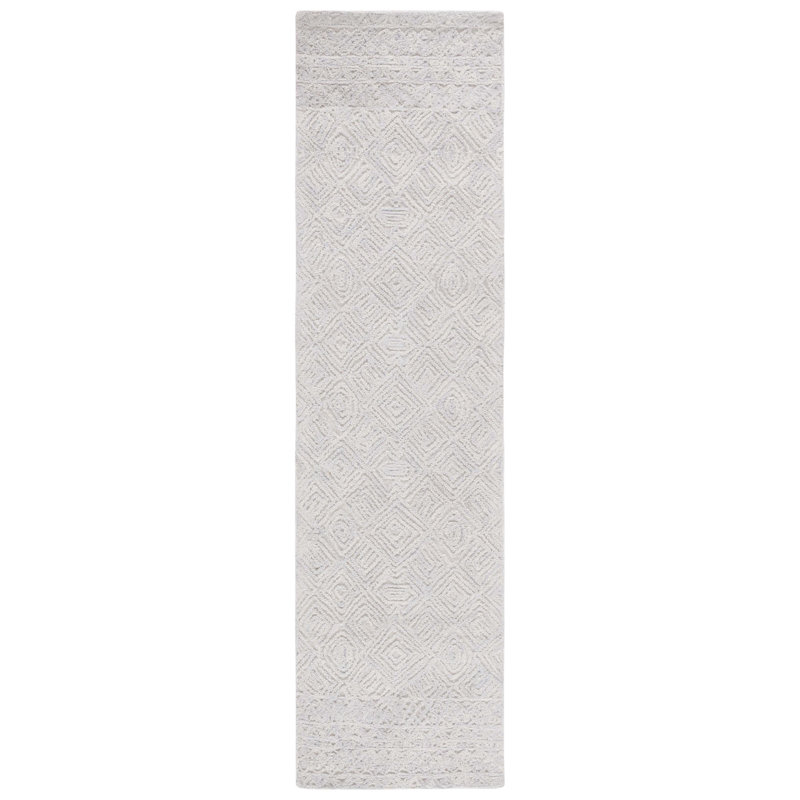 Tapis géométrique gris en laine et coton touffeté à la main Giandomenico, Tapis de couloir 2 pi 3 po x 9 pi