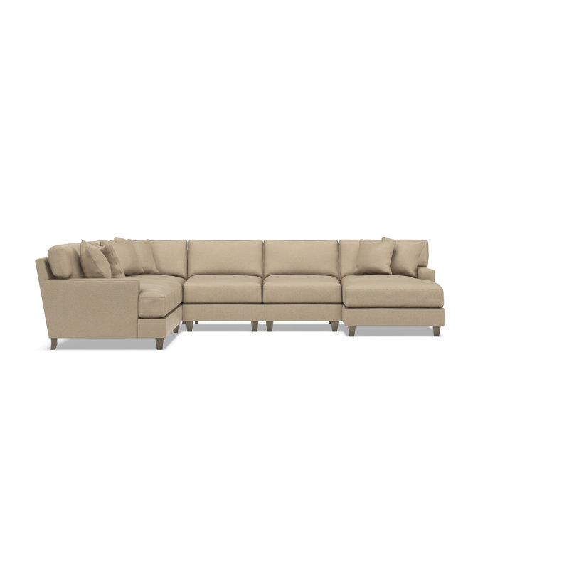 Mila 6-Piece Fabric Sectional, Right Hand Facing, 33.5" H x 137" W x 107" D, Tan Polyester
