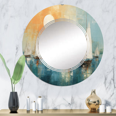 Bateau abstrait Coastline I - Miroir mural moderne rond