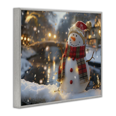 Bonhomme de neige, scène d'hiver venteuse, estampe numérique encadrée par Imagine It Images