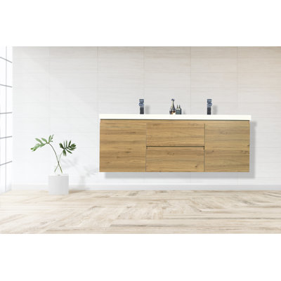 58.5'' Wall Mounted Double Bathroom Vanity Base Only