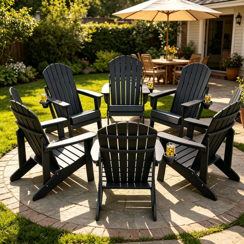 Set Of 6 Hdpe Folding Adirondack Chair, Black