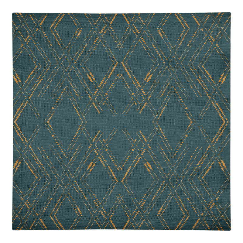 Serviette en coton 10 po Diamond, Bleu/doré