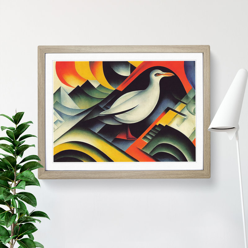 Abstract Seagull Art - Framed Print, 25cm H x 34cm W x 2cm D, Oak