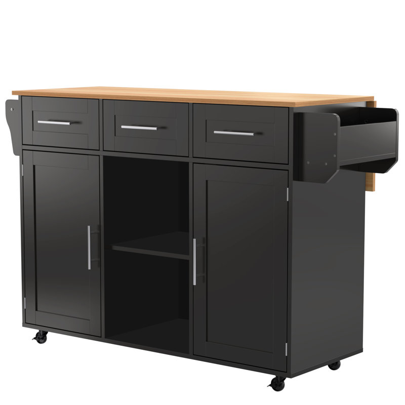 120 cm W Kitchen Island with Top, Black