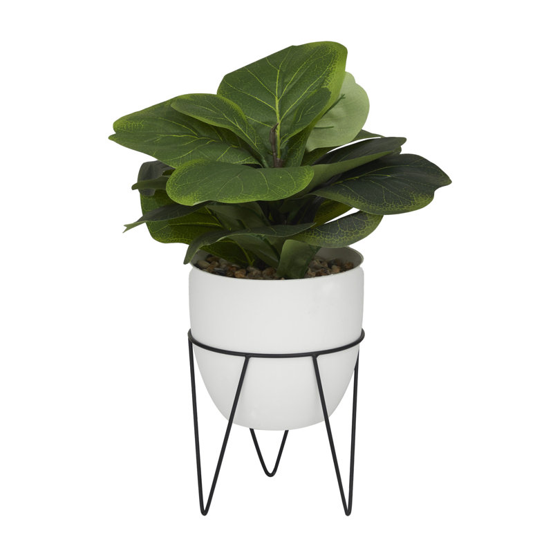 19.25'' Green Faux Pilea Plant in White Metal Pot
