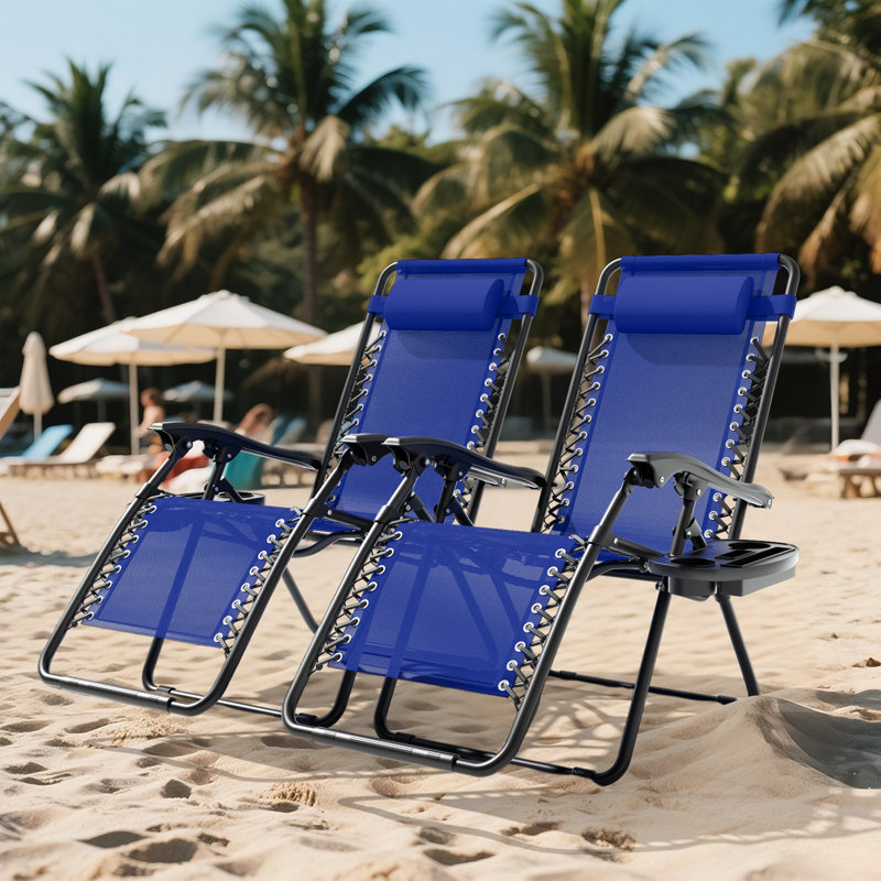 Chaises longues réglables à hauteur zéro détachables avec plateau et coussins d'appui-tête détachables pour terrasse pliable d'une capacité de 330 lb