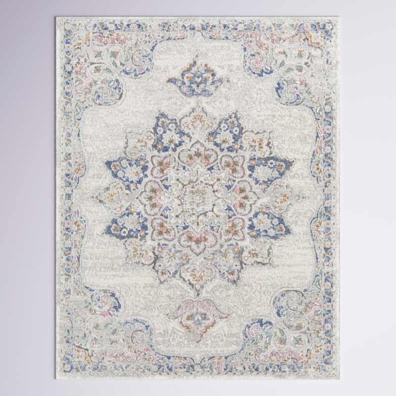 Didmarton Oriental Blue/Pink/Gray Area Rug, Rectangle 7'10" x 10'