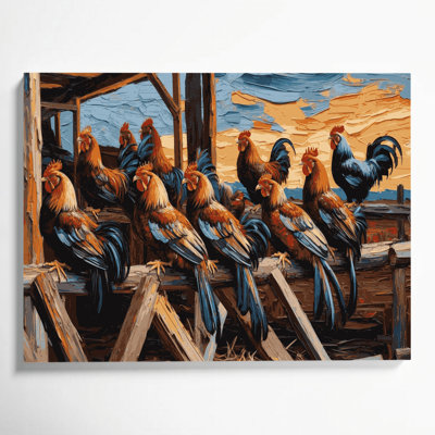 Farm Roosting Birds Brown Canvas Wall Art
