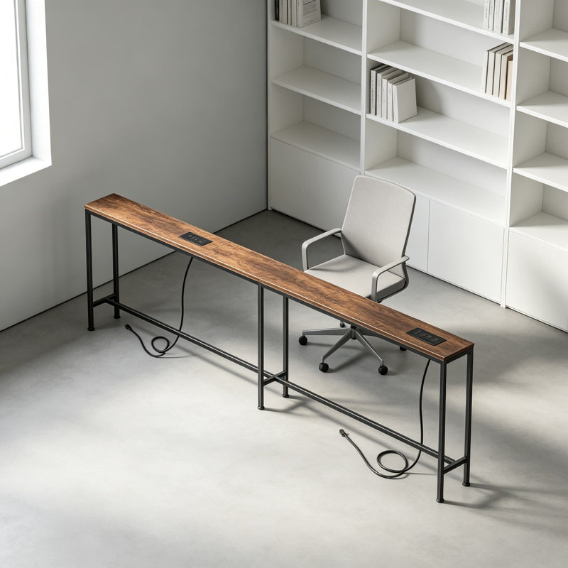 Extra-Long Narrow Console Table With Built-In Power Strips, USB-C Charging, And Storage For Behind Sofa, Entryway, And Small Spaces