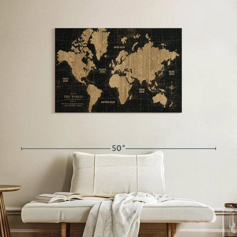 Old world map black gold Aletra, H 26 po x l 39 po