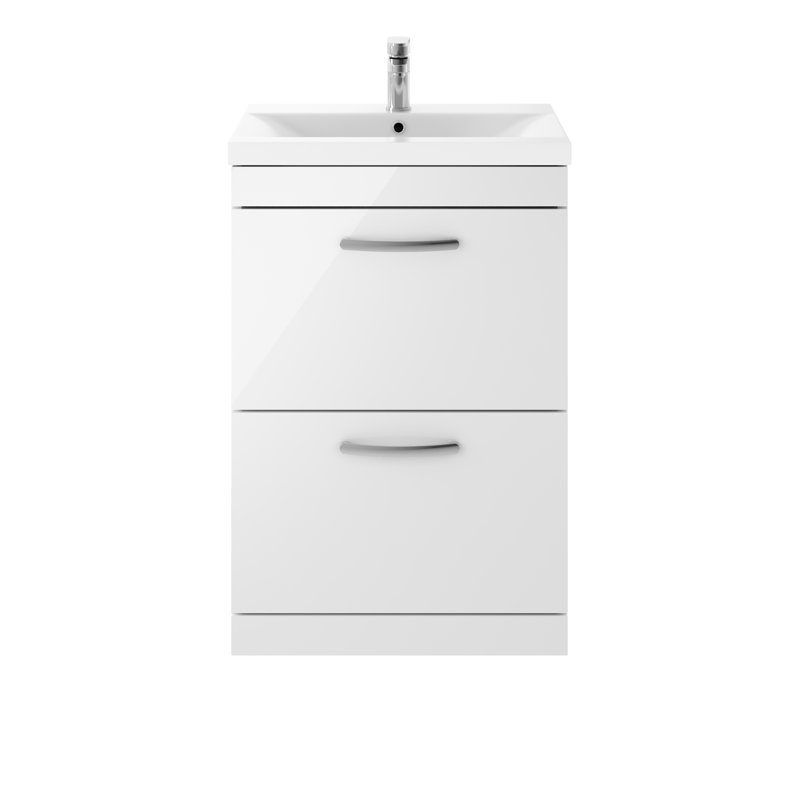 Athena 610mm Single Bathroom Vanity with Integrated Ceramic Basin, Gloss White
