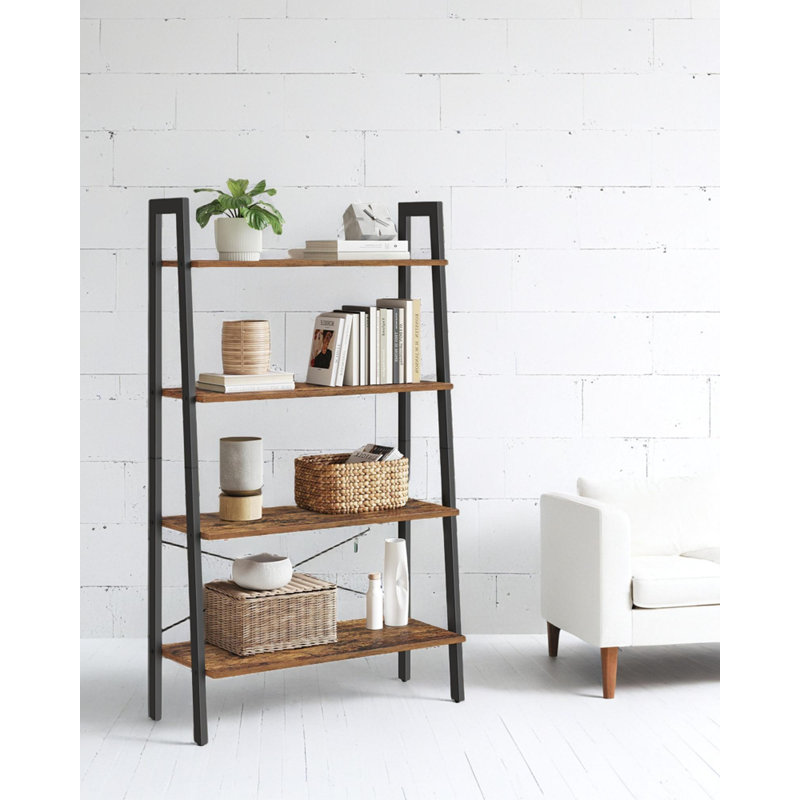 4-Tier Bookshelf, Storage Rack, Bookcase With Steel Frame, Black/Brown