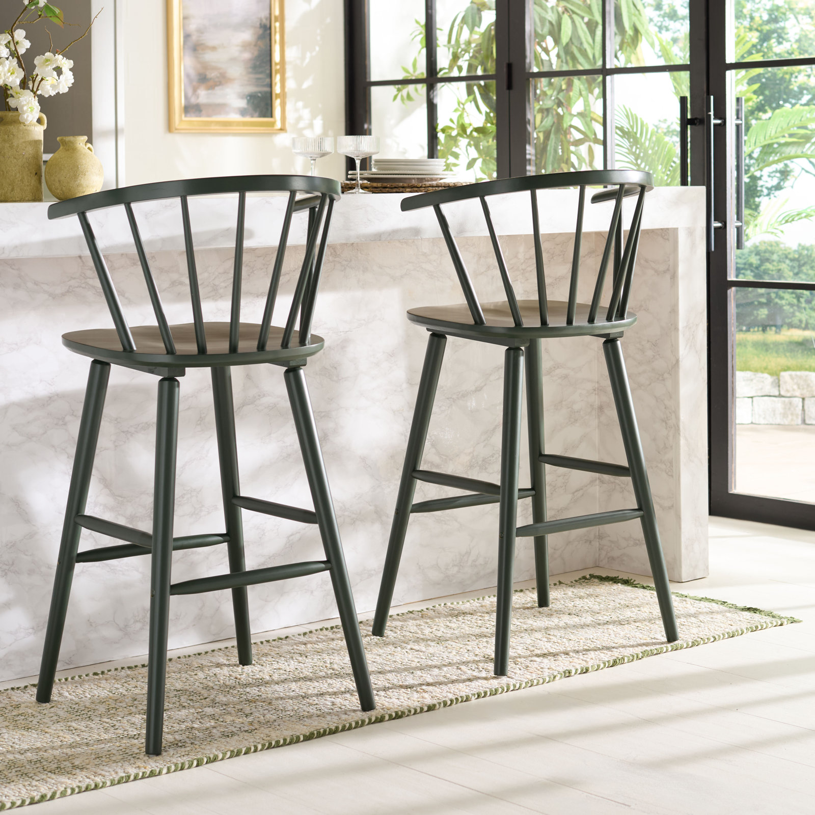 Sheffield Solid Wood Bar & Counter Stool, Bar Stool (29" Seat Height), Garden Green