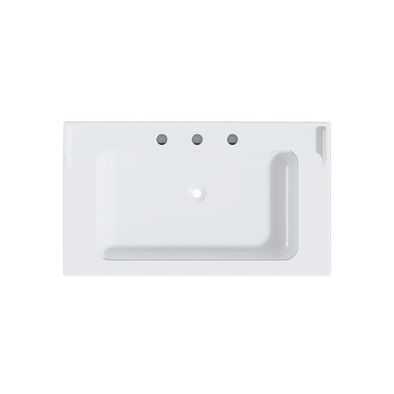 Gloss White Fireclay Rectangular Console Bathroom Sink with Overflow, 8" Centers, Matte Black
