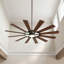 Ventilateur de plafond en bois à 12 pales avec lumière, débit d'air élevé de 8509 pi³ / min, moteur à courant continu silencieux, lumière à DEL 3 cct, fonction réversible, 3 tiges verticales, ventilateur de plafond intérieur / commercial moderne pour les grandes pièces-701013607