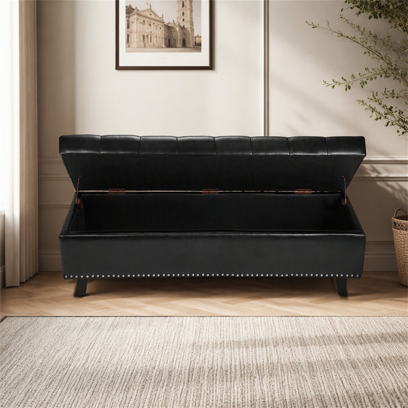 Banc avec repose-pieds capitonné et capitonné avec pieds en bois
