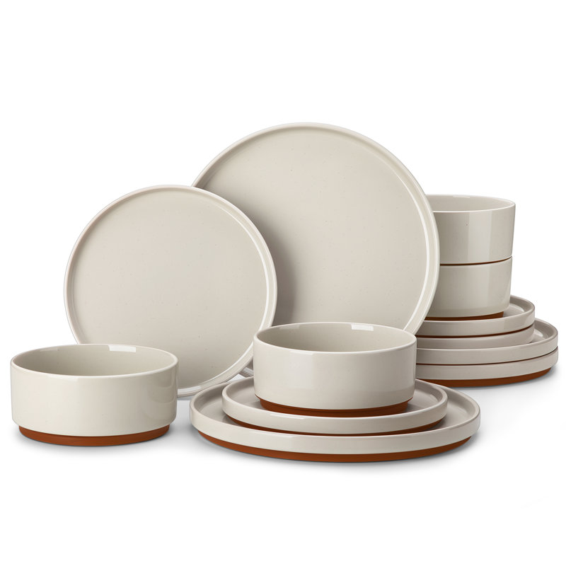 12-Piece Sesame Glaze Stoneware Dinnerware Set, Service For 4 , Brown/Grey