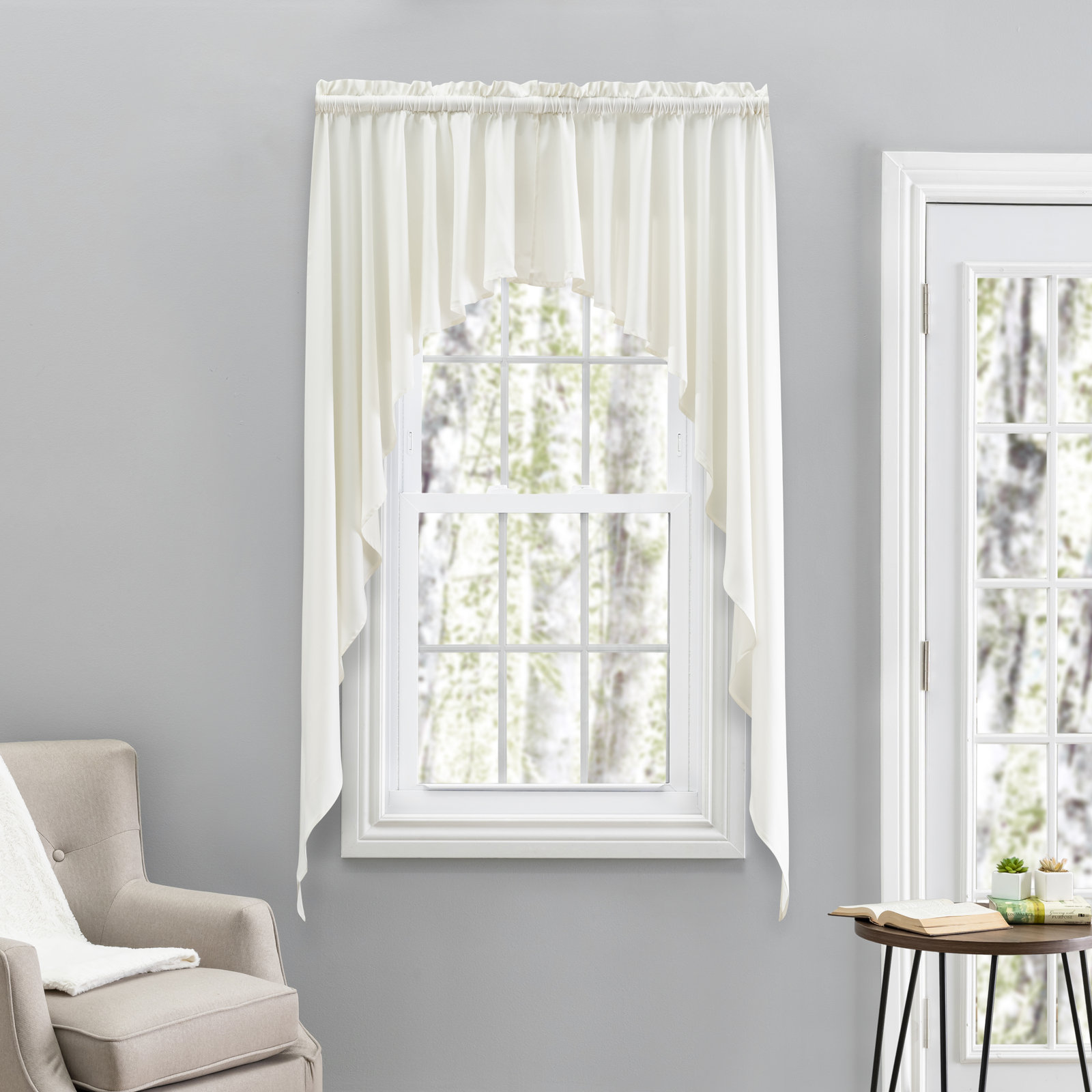 2-Piece Opaque Polyester Swag Window Valance , 62" W x 63" L, Ivory