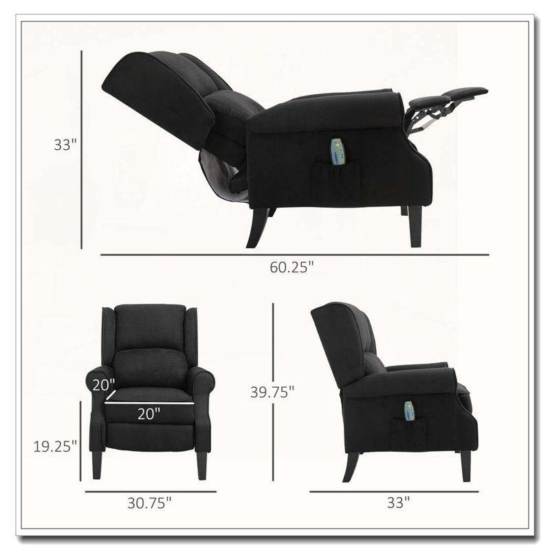 Fauteuil inclinable manuel de massage avec télécommande, Noir
