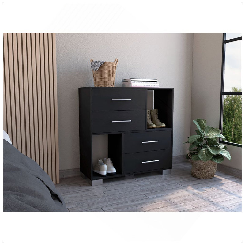 Commode à tournesol, quatre tiroirs, deux tablettes ouvertes