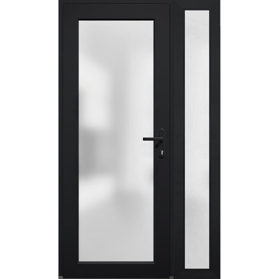 Front Exterior Prehung FiberGlass Door Frosted Glass / Manux 8102 Matte Black / Side Exterior Window / Office Commercial and Residential Doors Entrance Patio Garage-W30+12" x H80"-Left-hand Inswing