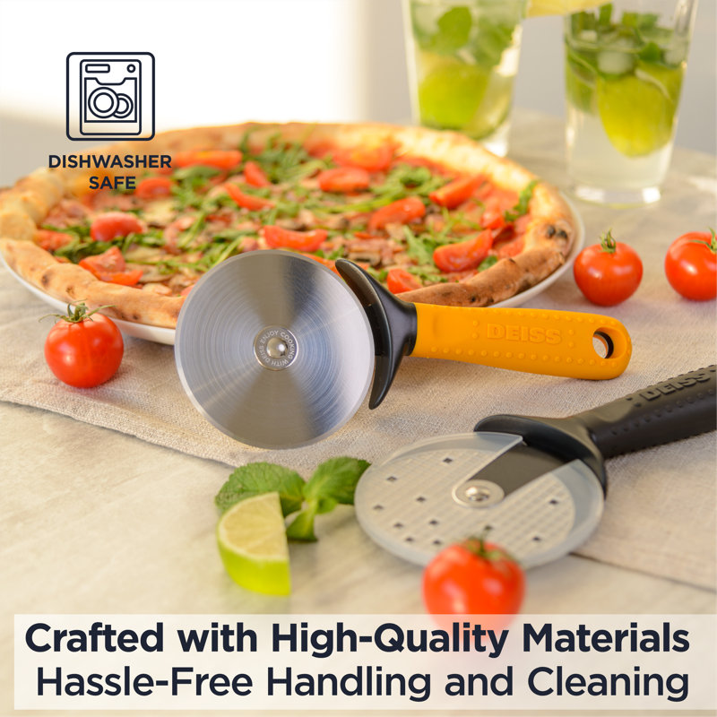 Deiss Pro Orange Stainless Steel Pizza Cutter with Rubber Handle