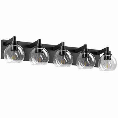 Bathroom Use Light Fixture For Over Mirror Placement 5-Light Configurations For Bathroom Use Vanity Light Fixture Fixture With Clear Globe Glass Material Shade Modern Style In Black Finish Metal Material Vanity Light Fixture Wall Sconce Vanity Light Fixt