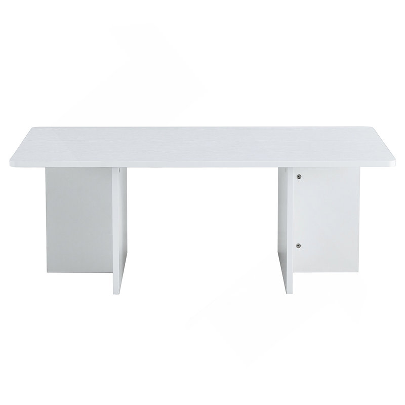 Table basse en bois aggloméré de 44,8 pouces à grain de bois - Support triangulaire de luxe moderne et stable., Blanc