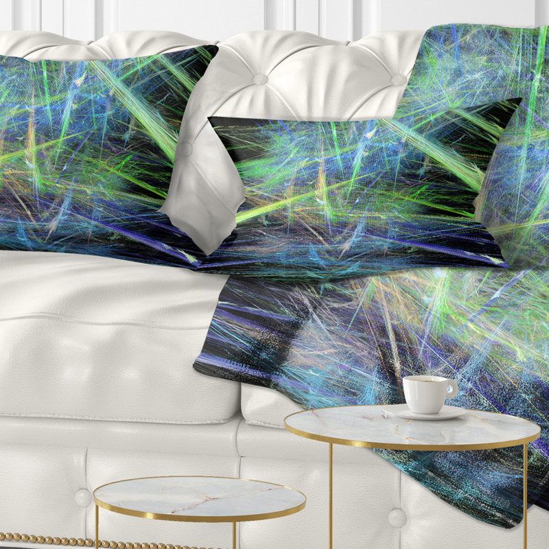 Coussin lombaire abstrait à motif fractal abstrait, Vert / bleu