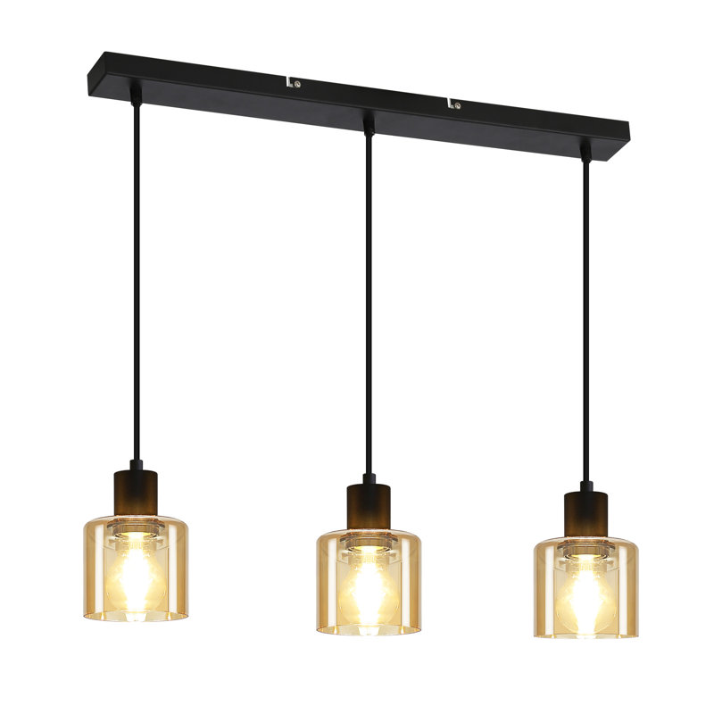 3-Light Adjustable Glass Kitchen Island Pendant, Amber
