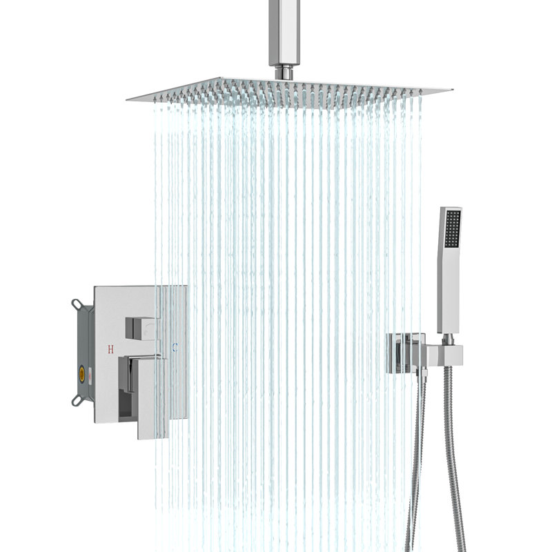 16 inches Ceiling Mount Pressure Balancing Complete Shower System Rain Shower Head with Rough-in Valve and Trim Kit