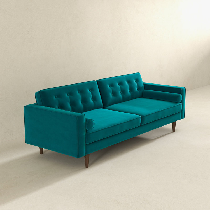 Canapé Casey capitonné en velours turquoise