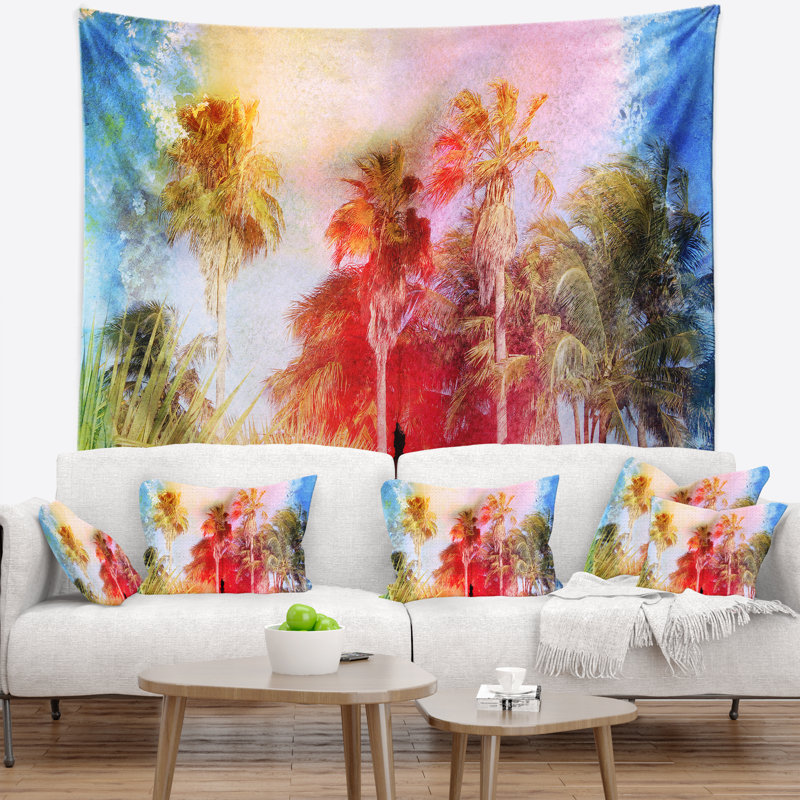 Tapisserie aquarelle de palmiers rétro tree, H 50 po x l 60 po