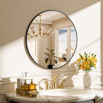 Miroir de salle de bain rond / rond avec cadre en alliage d'aluminium, verre trempé HD, miroir de salle de bain mural