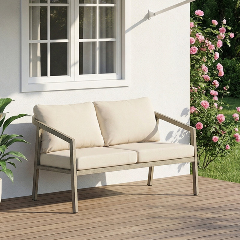 Causeuse d'extérieur en aluminium avec coussins Grey Oak, Beige, Chêne gris