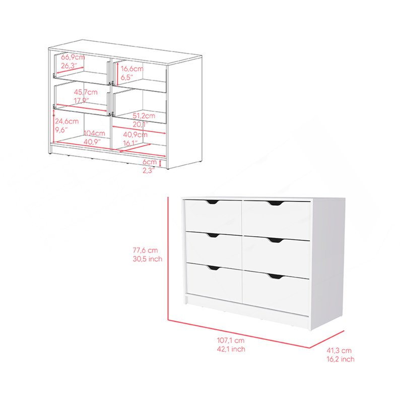 Commode 4 tiroirs, finition blanche, Blanc