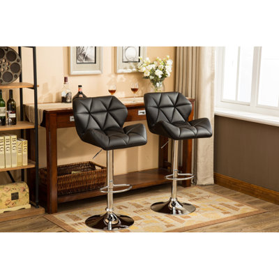 De 2 tabourets noirs à hauteur réglable, siège et repose-pieds apaisant pour soulagement Bar contemporain - siège en cuir PU, vérin à gaz, confort