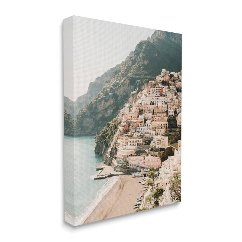 «Cinque Terre Coastal Town Scenery Floater», art mural par Krista Broadway, H 40 po x l 30 po x P 1,5 po, Toile tendue