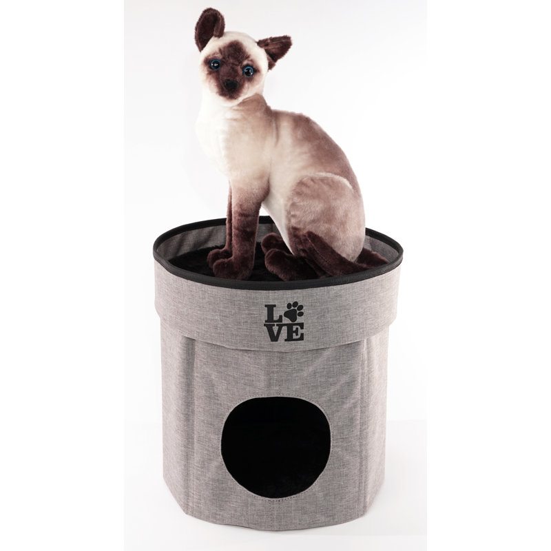 Small Charcoal Nylon Foam 2-Tier Collapsible Cat Cave