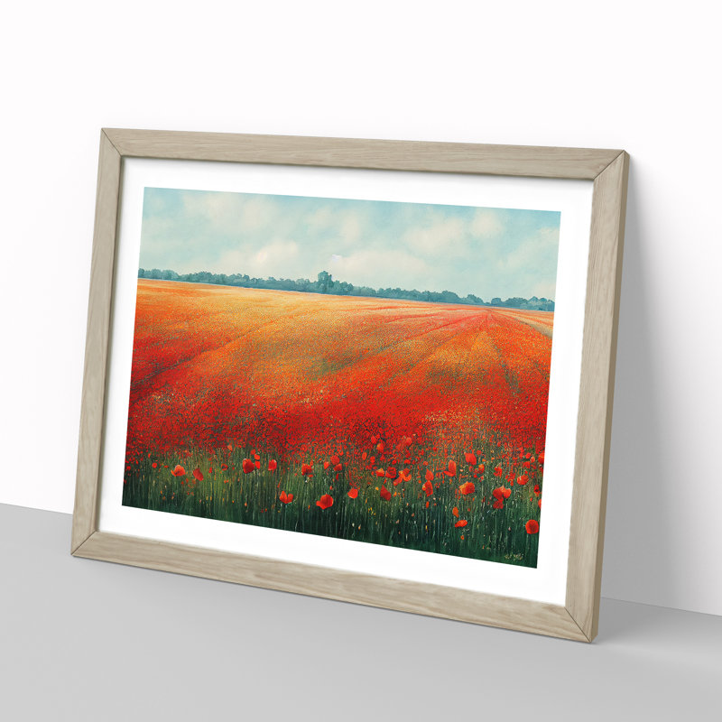 Watercolour Poppy Field Vol.6 - Single Picture Frame Print, 25cm H x 34cm W, Grey