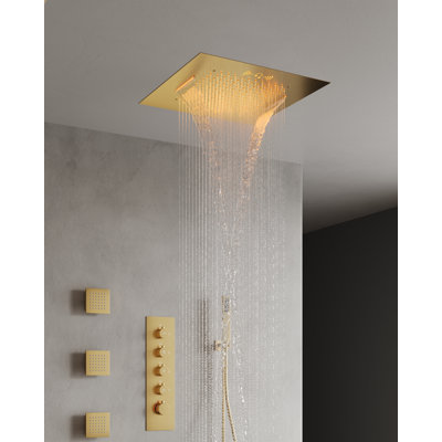 Système de douche à pluie à fixation au plafond 20 po avec musique Bluetooth, douchette et valve thermostatique