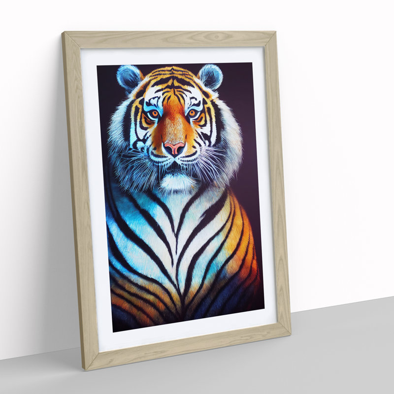Striking Tiger No.1 1 Piece Single Picture Frame Wall Art, 34cm H x 25cm W x 2cm D, Oak Framed