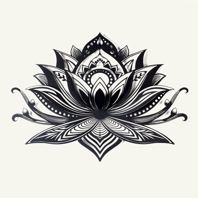 3D Lotus Mandala Metal Wall Decor, Black, 39" H x 53" W x 2" D