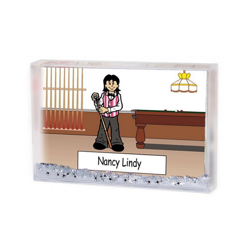 Personalized Pool Player, Billiards - Female Snow Globe Frame Gift  6" x 4", Yes, 2.5" H x 3.75" W x 1" D