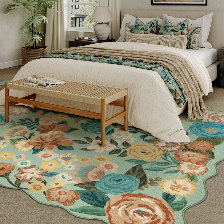 Johy Modern Floral Machine Washable Area Rug with Non-Slip Backing